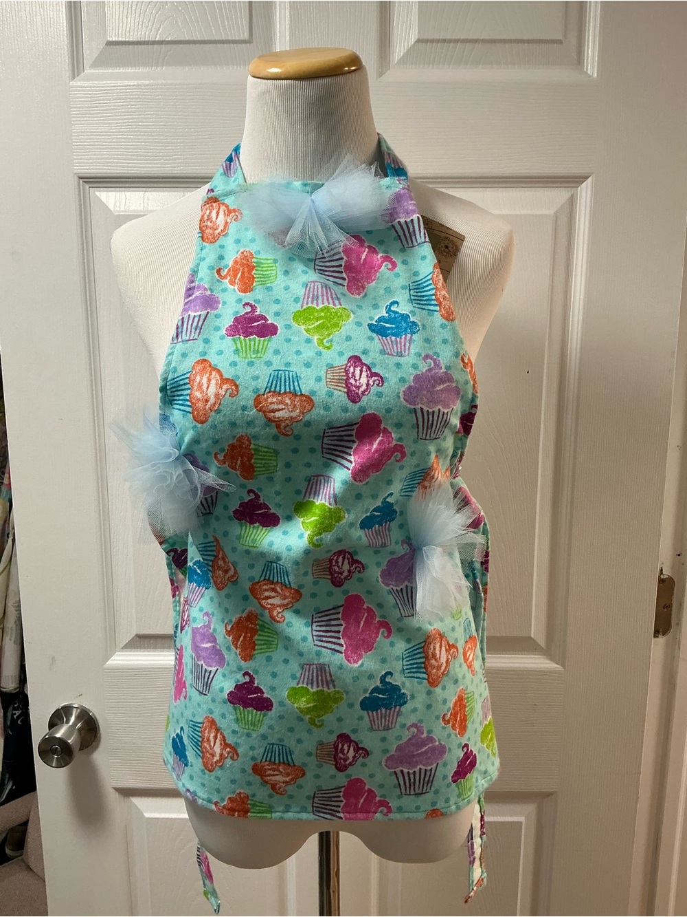 2005 - Cupcake Print Aqua Baking Apron with Tulle Accents